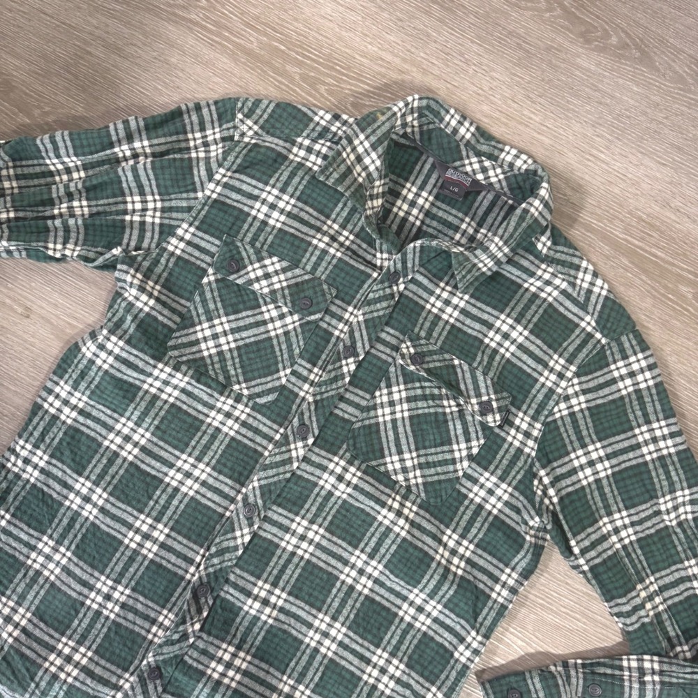 Outdoor Research Crony LS Shirt Mens Large Green Plaid Flannel Organic Cotton